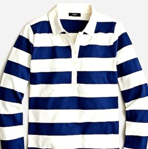 NWT J Crew Navy Polo Collared Striped Long Sleeve Women's Size Small